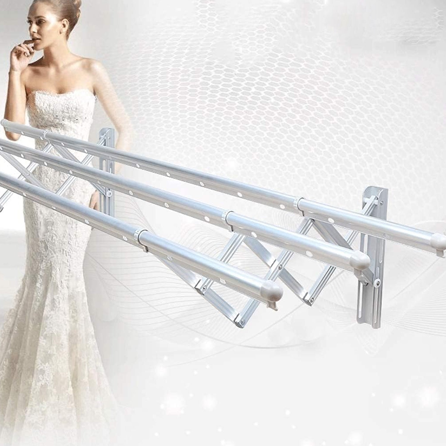 Clothes Rail Rack Clothes Drying Racks, Airer Clothes Drying Rack Wall Mounted Clotheshorse Clothes Airer Washing Cloth Line Extendable Fold Towel Rack Bar for Bathroom Indoor Outdoor Your Brand