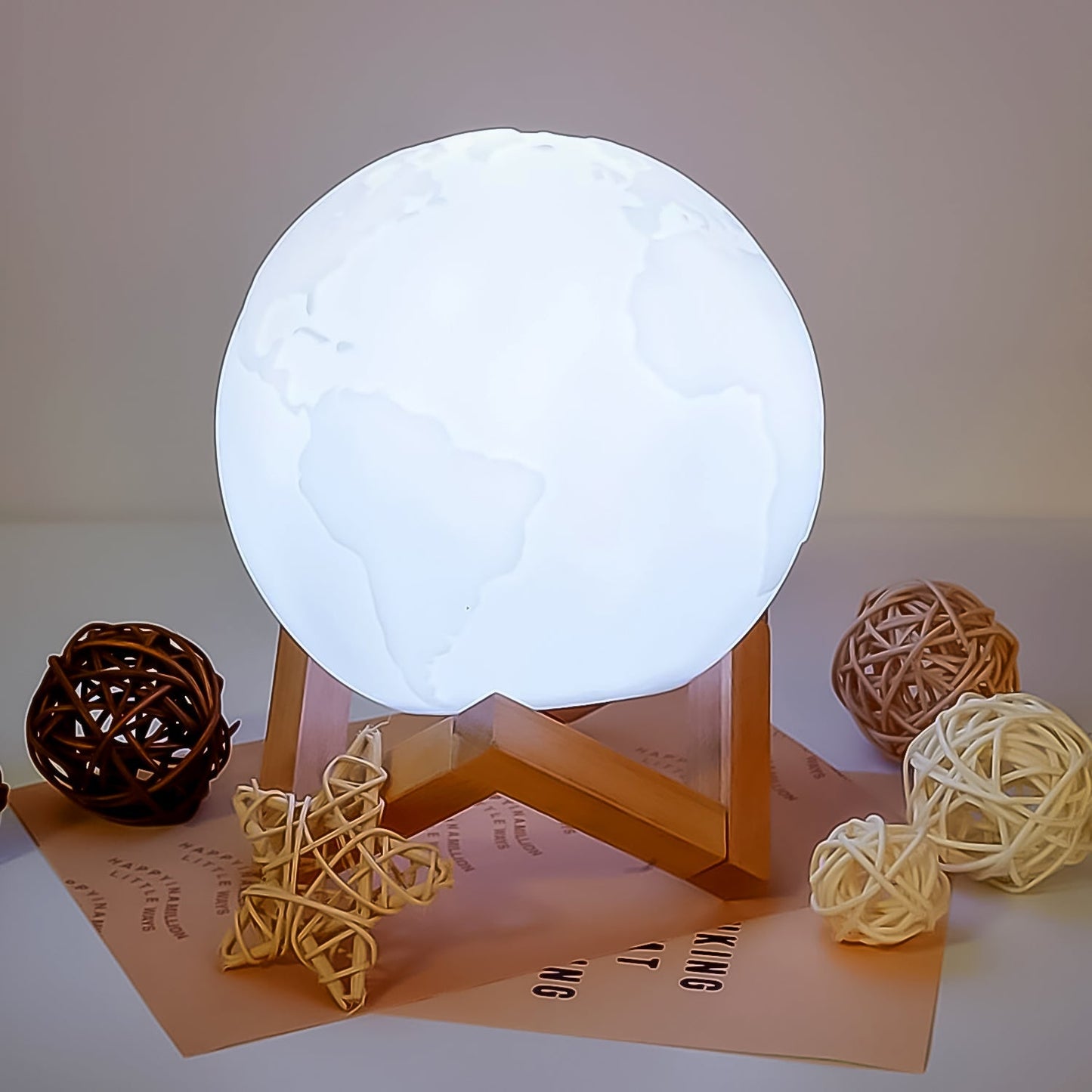 3D Moon Night Lamp with Stand (Color Box /  White & Yellow Light / 1 Pc) Your Brand