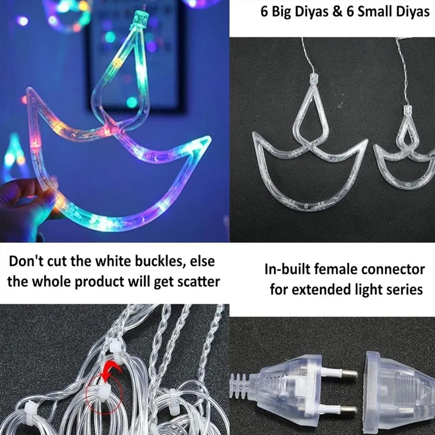 Multicolor 12 Diya Curtain String Lights, Window Curtain Lights with 8 Flashing Modes Decoration Light (Multi Color) Your Brand