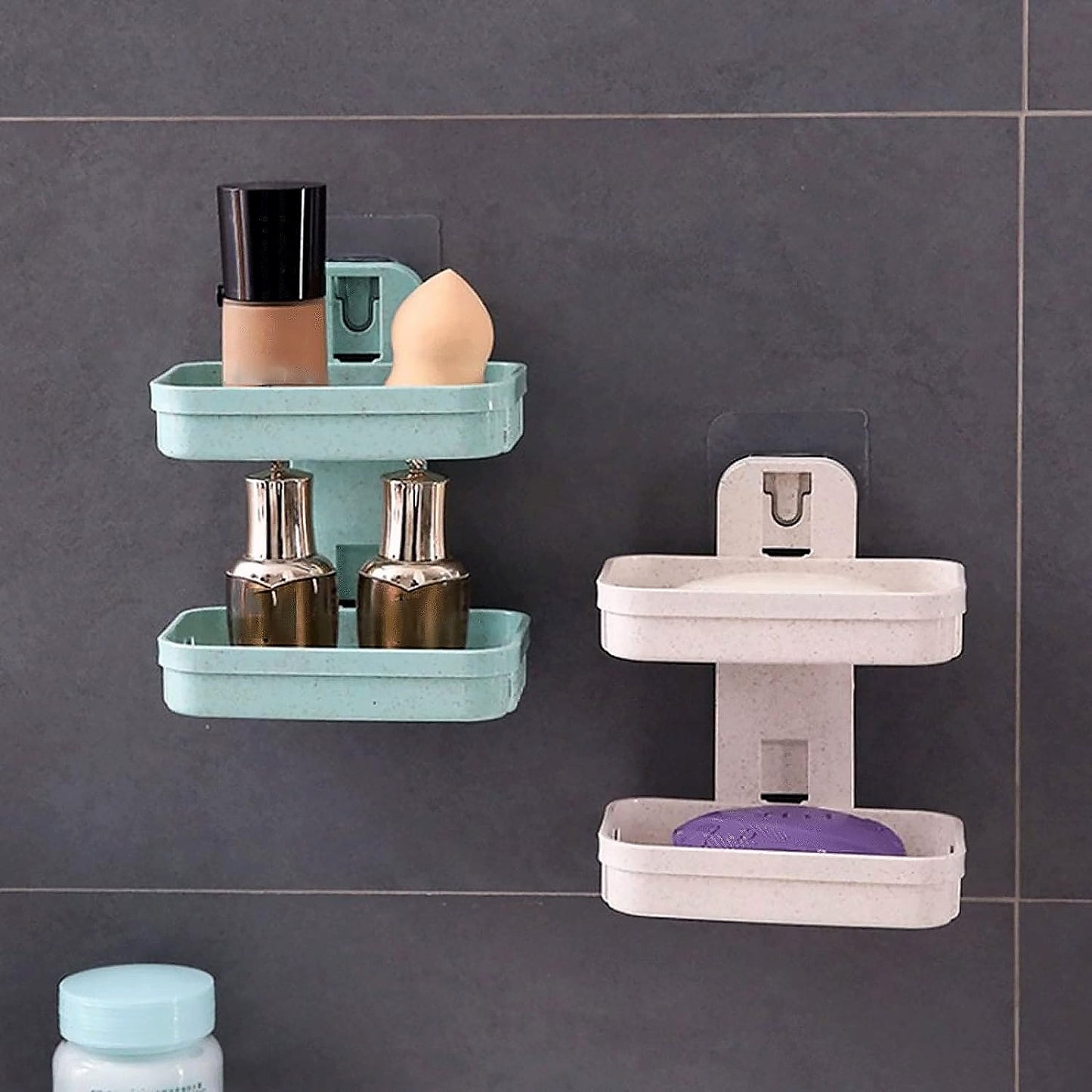Adhesive Sticker Soap 2 Layer Dish Holder Wall Mounted Bathroom Shower Soap Holder Saver Box Storage Organizer Rack, ABS Plastic (Double Layers / 2 pcs set) Your Brand