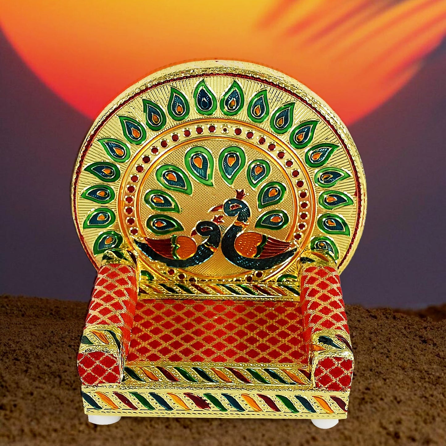 Meenakari Work Laddu Gopal Singhasan for Pooja Mandir Wooden Krishna Ladoo Bal Gopal Sofa Asan, Home Decorative Premium Look Decorative Singhasan Suitable For Home, Office, Restaurant (2 Pc Set) Your Brand