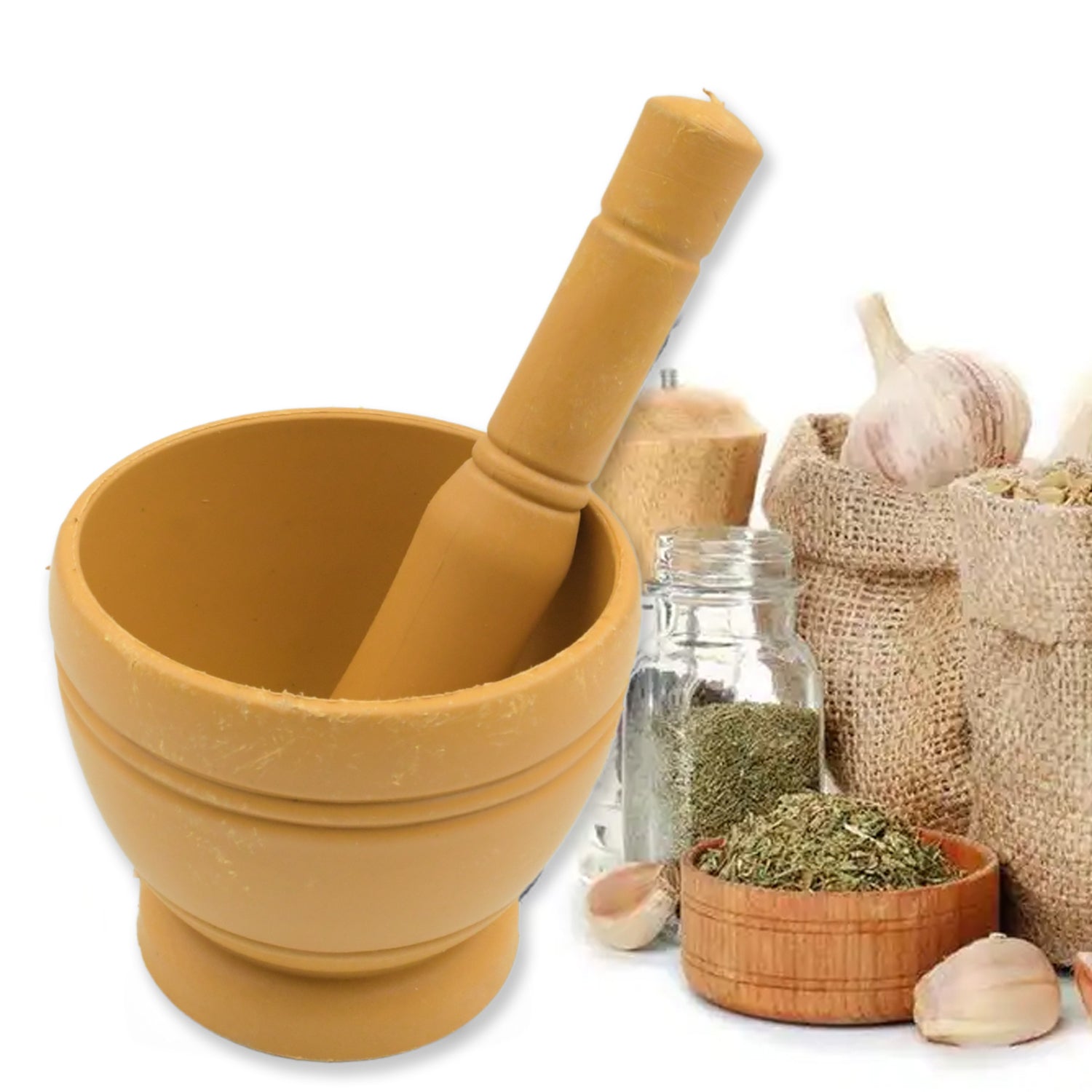 Mortar and Pestle Set for Spices, Okhli Masher, Khalbatta, Kharal, Mixer, Natural & Traditional Grinder and Musal, Well Design for Kitchen, Home, Herb Your Brand