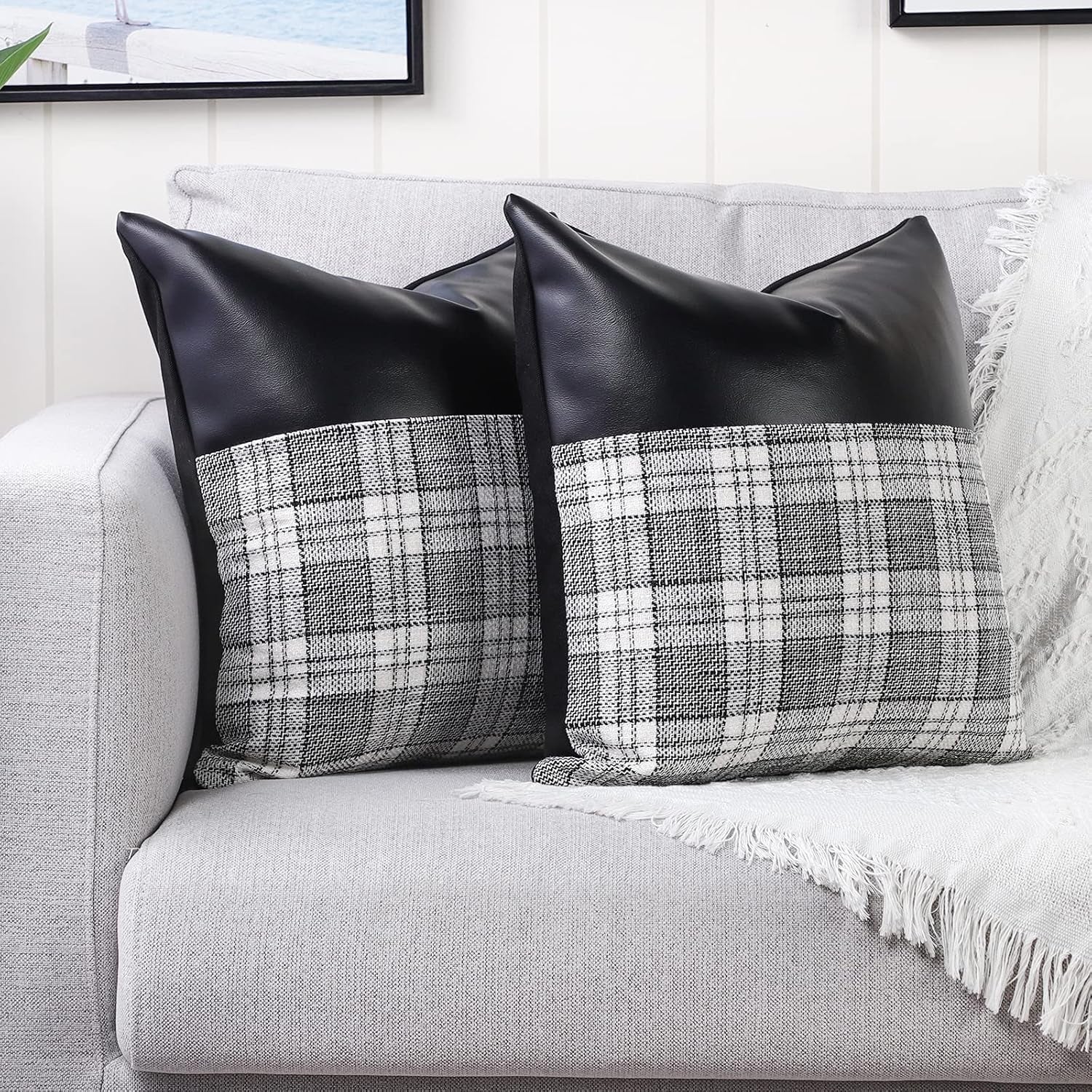 Pillow Covers Cushion Cases Soft Leather and Cotton (23 × 22 Inch / 1 Pair / 2 Pc) Your Brand