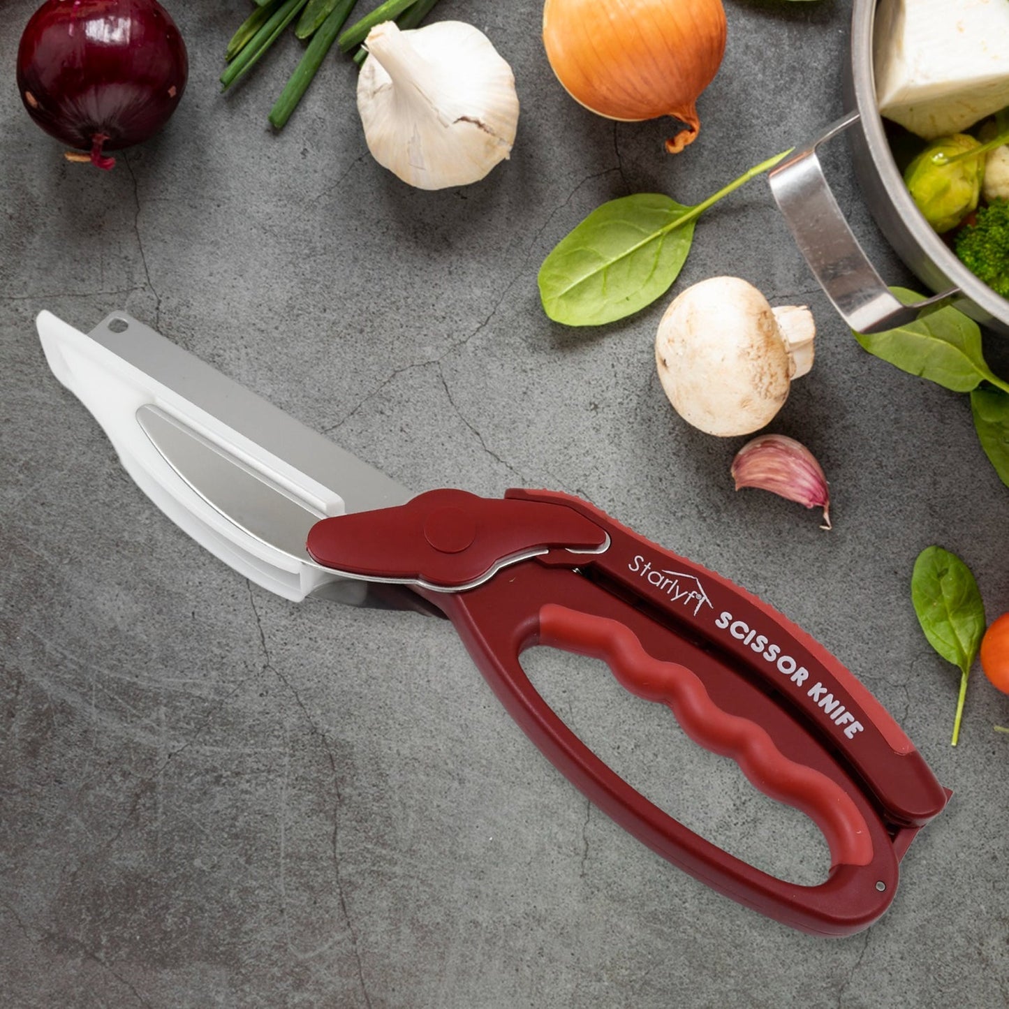 2 in 1 Kitchen Knife Scissor with Spring Locking Hinge and Chopping Board (1 Pc) Your Brand