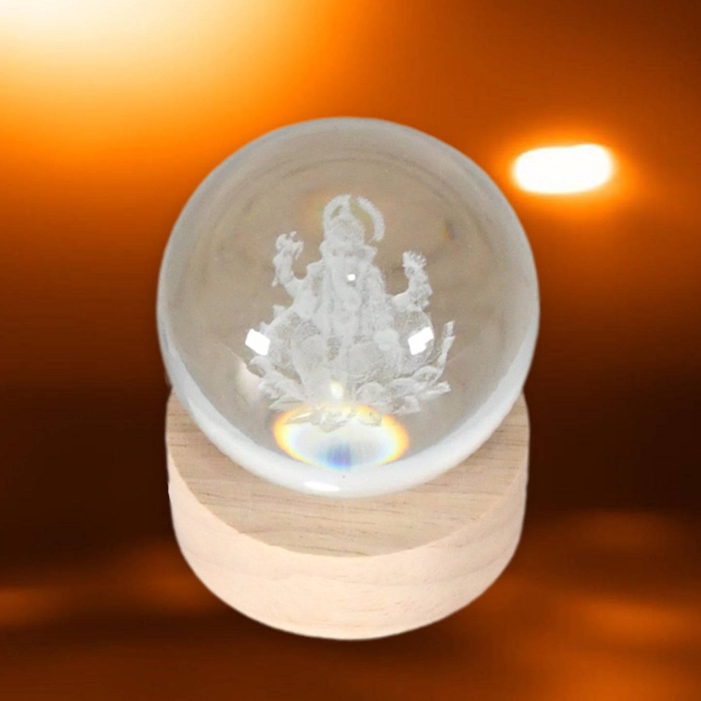 Ganpati 3D Crystal Ball lamps With Wood Base Your Brand