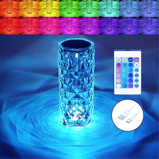 Crystal Touch Night Light (16 Colors) - Rose Diamond Table Lamp with Remote Control, USB Table Lamp, Romantic Date Lighting Decor for Festival, Bedroom, Dining Room Your Brand