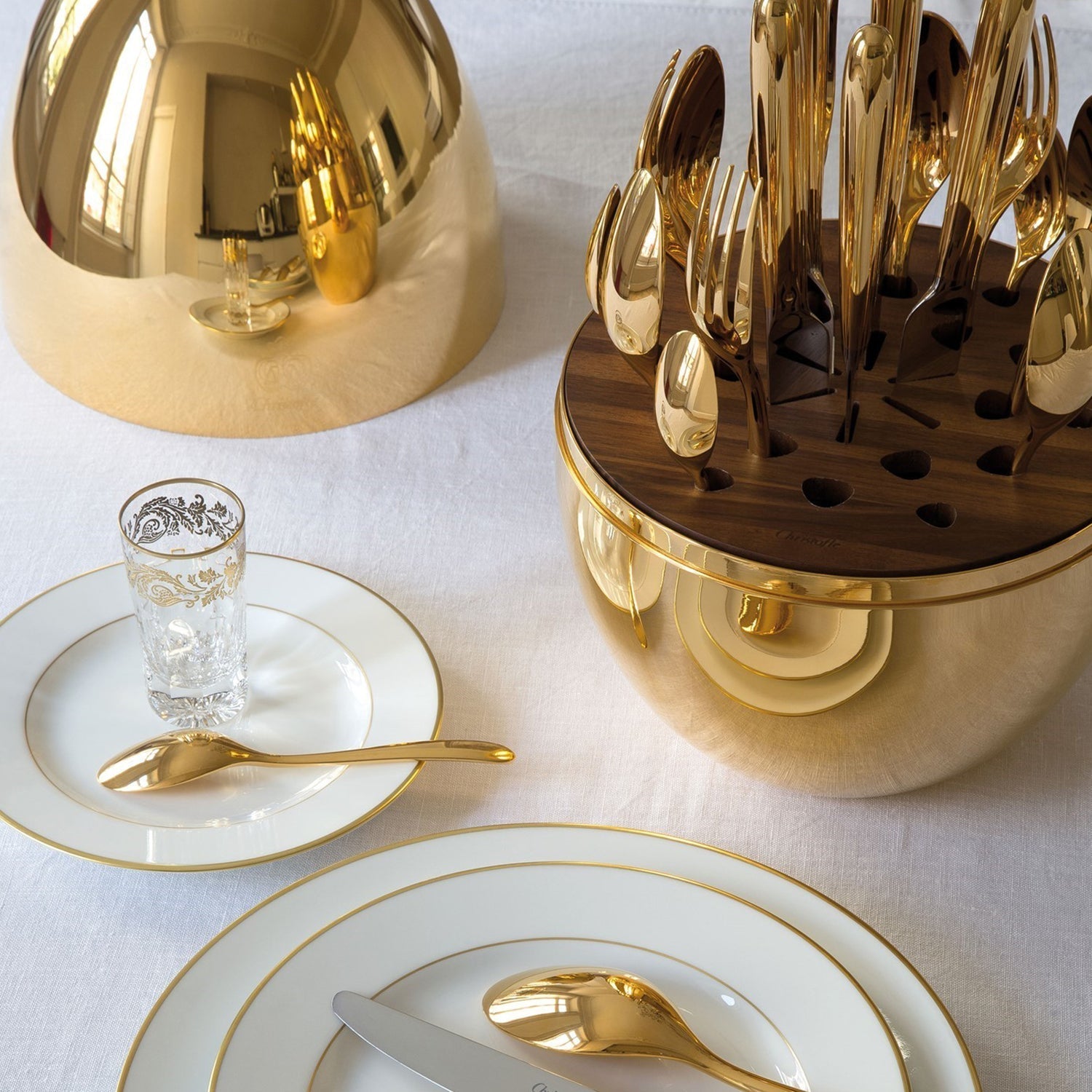 Premium Cutlery Set 24 Pcs with Oval Shaped Stand | Beautiful Stylish Oval Designed Cutlery Sets, Egg-Shaped Luxury Spoon Holder Set  (Golden / 24 pcs set) Your Brand