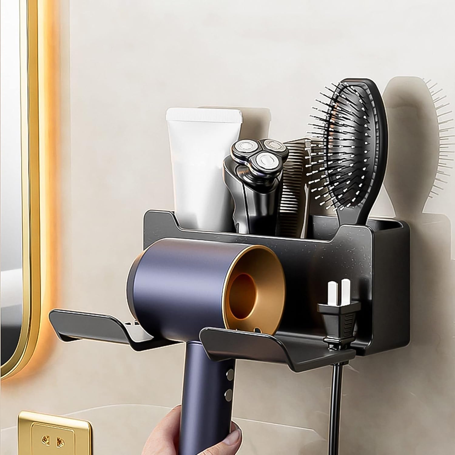 3 Compartment Wall Mount Hair Blower, Hair Dryers Holder (1 Pc) Your Brand