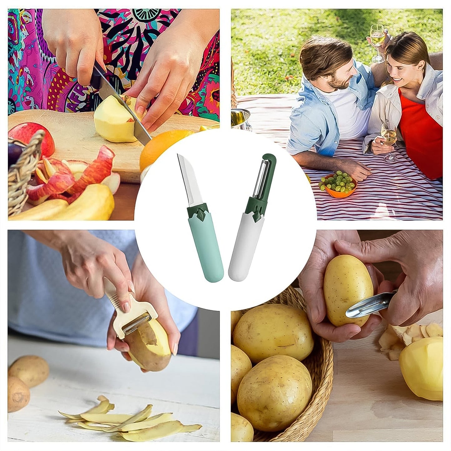 2 in 1 Knife, Multifunctional peeler Two in one fruit knife, fruit and vegetable cutting knife+sawtooth peeler, apple, carrot, potato, fruit slice antiskid Your Brand