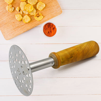 High Grade Stainless Steel Potato Masher Paubhaji / Pav Bhaji Masher with Wooden handle (1 Pc) Your Brand