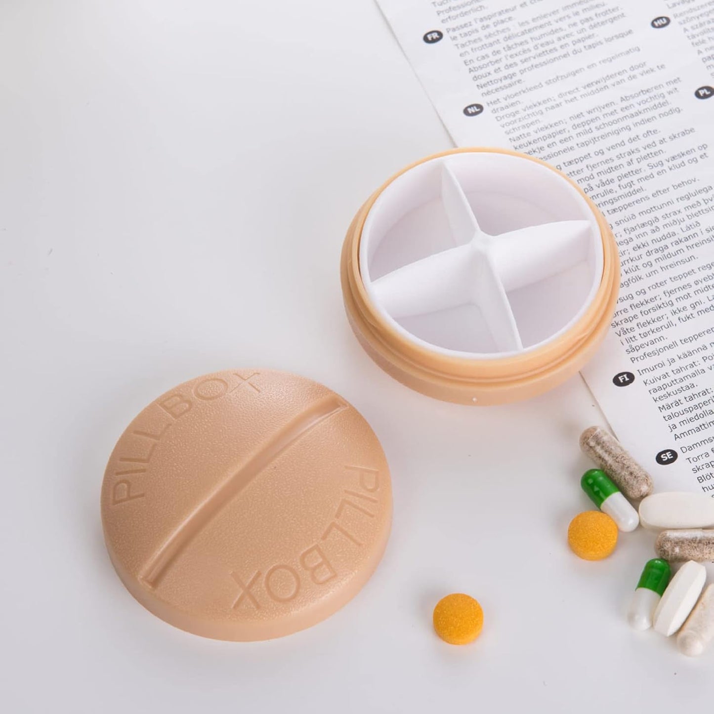 Portable Round Shape 4 Compartments Pill Box (1 Pc) Your Brand