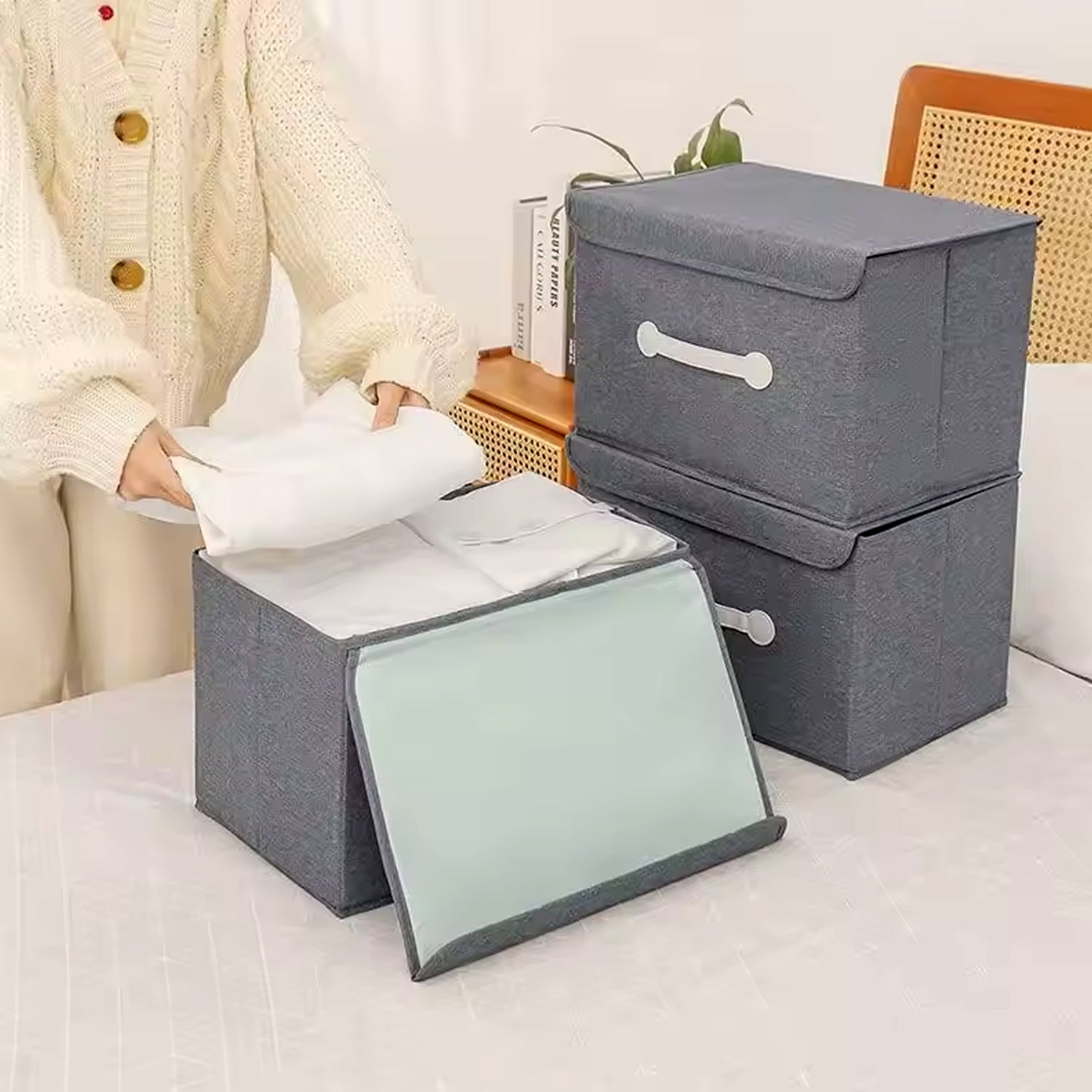 Small Foldable Storage Box With Lid And Handles, Cotton And Linen Storage Bins And Baskets Organizer For Nursery, Closet, Bedroom, Home (28×20×16 Cm / 1 pc) Your Brand