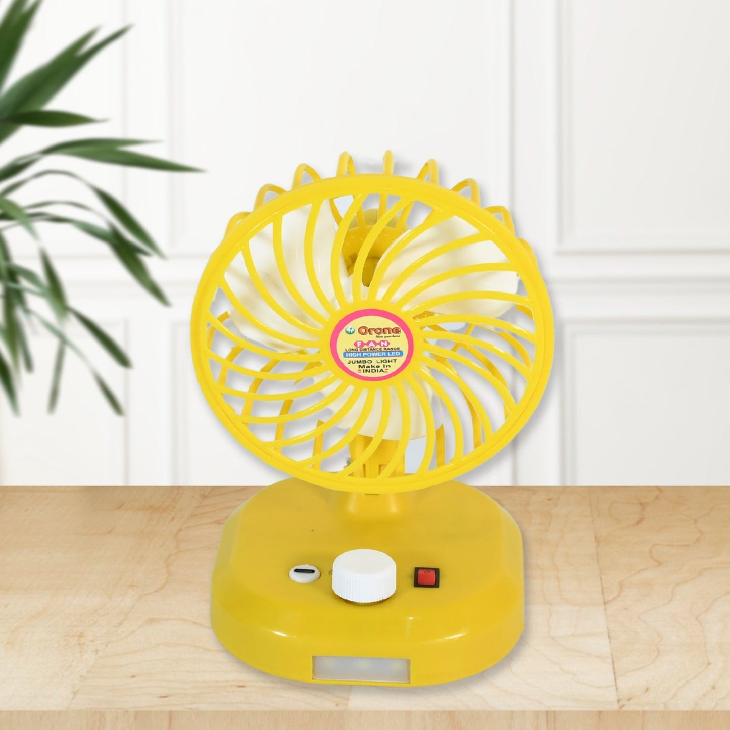 USB-C Type Rechargeable Portable Fan With LED Light Heavy Duty Motor & Foldable Fan With Charging Port Home, Outdoor, Temple Your Brand