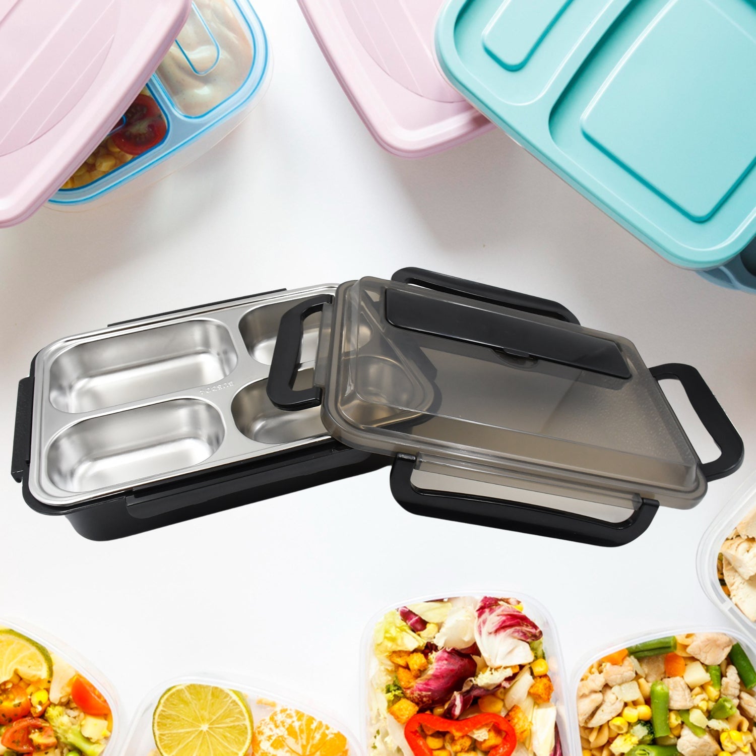 4 Compartment Insulated Lunch Box Stainless Steel |Tiffin Box for Boys, Girls, School & Office Men for Microwave & Dishwasher & Freezer Safe Adult Children Food Container (1 Pc) Your Brand