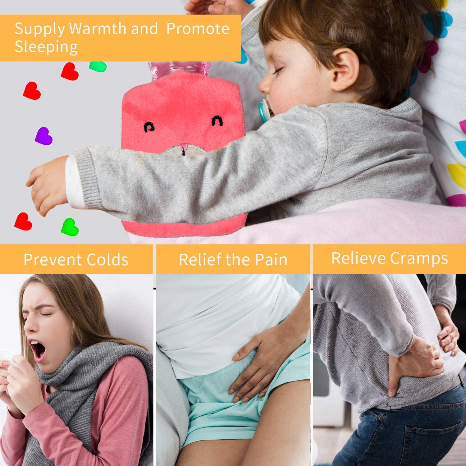 Pink small Hot Water Bag with Cover for Pain Relief, Neck, Shoulder Pain and Hand, Feet Warmer, Menstrual Cramps. Your Brand