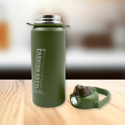 Stainless Steel Water Bottle with Straw, Strap & Handle  Vacuum Insulated Thermos Flask Double-Walled Coffee Thermos Flask Leak-proof Water Bottle for Sports, Fitness, Gym (1500ML) Your Brand