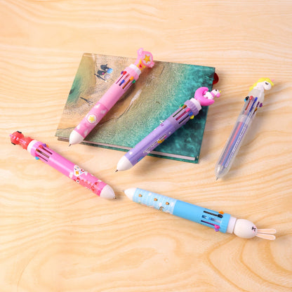 Cute Character Design 10-in-1 Multicolor Ball Pen (1 Pc)