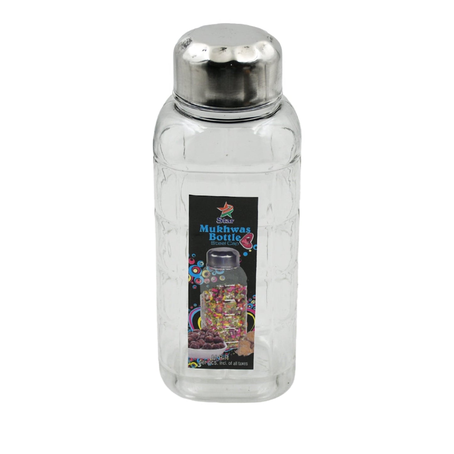 Plastic Transparent Mukhwas Bottle With Steel Cap Kitchen Storage Bottle (1 Pc)