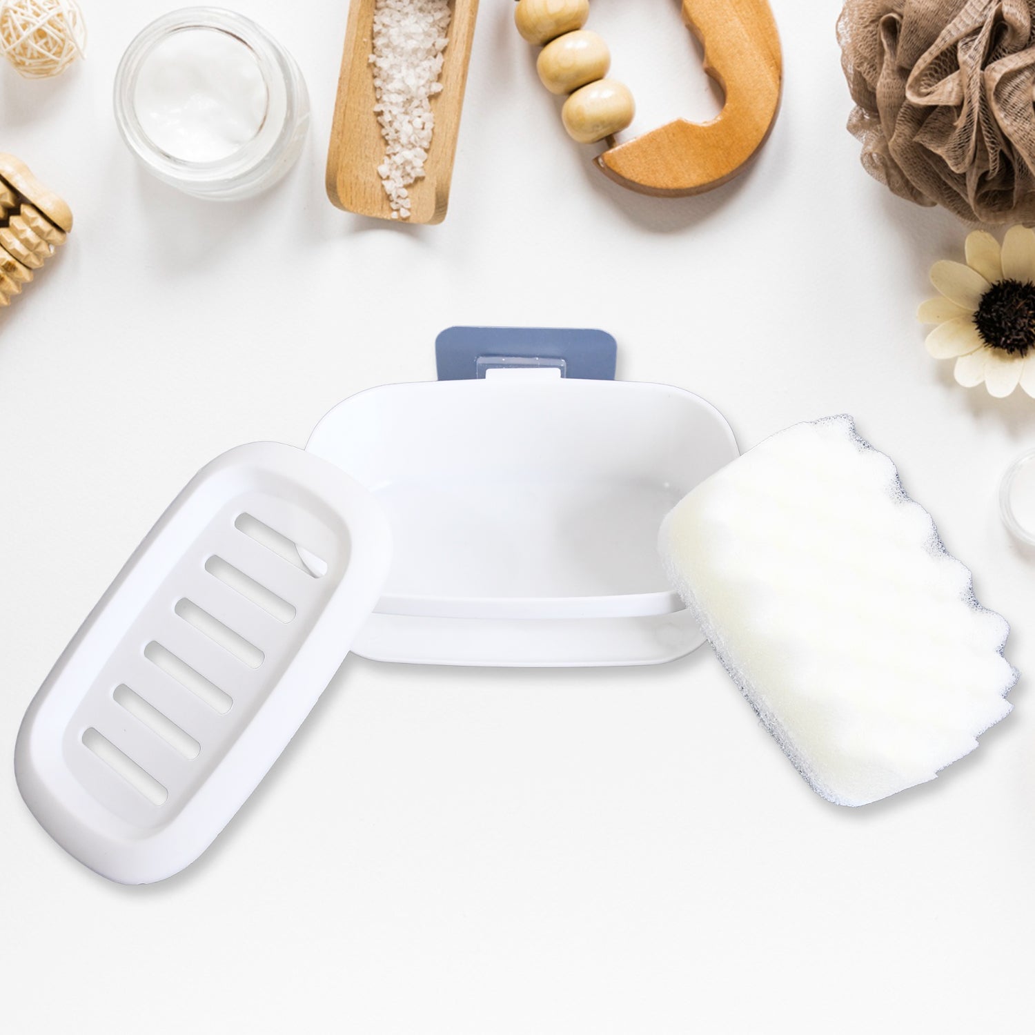 Soap Box With Sponge Dual-use Soap Holder (2 Pc Set / With Adhesive Hook) Your Brand