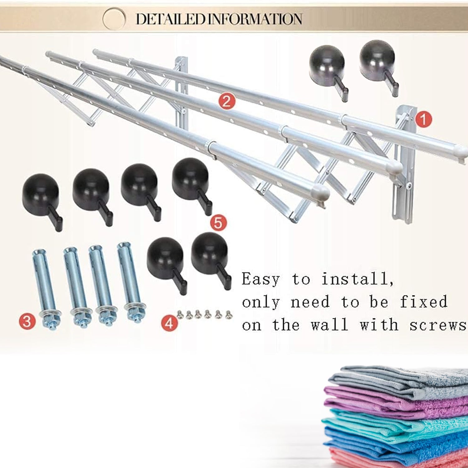 Clothes Rail Rack Clothes Drying Racks, Airer Clothes Drying Rack Wall Mounted Clotheshorse Clothes Airer Washing Cloth Line Extendable Fold Towel Rack Bar for Bathroom Indoor Outdoor Your Brand
