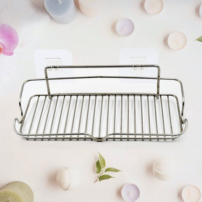 Stainless Steel Kitchen Bathroom Shower Shelf Storage Suction Basket Rack With 2 Hook (1 Pc) Your Brand