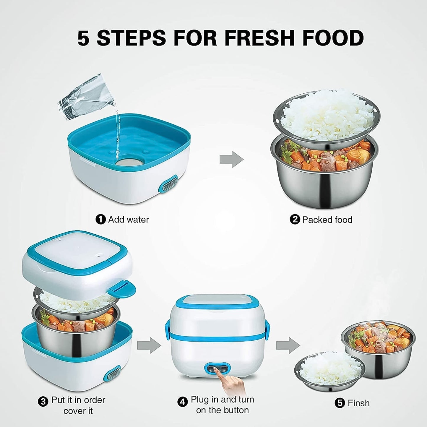 Electric Lunch Box, 3 In 1 Food Heater / Cooker / Steamer with Stainless Steel Bowls (1 Set) Your Brand