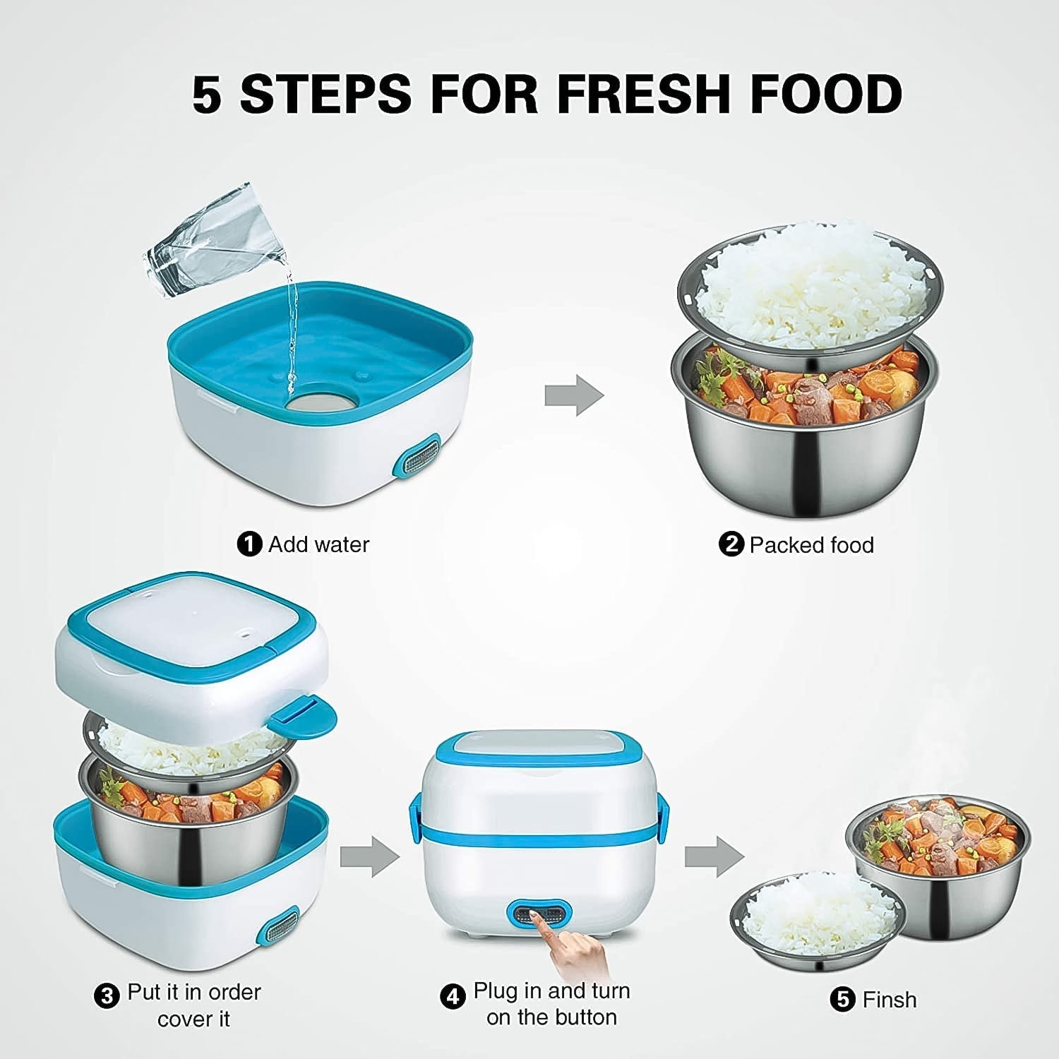 Electric Lunch Box, 3 In 1 Food Heater / Cooker / Steamer with Stainless Steel Bowls (1 Set) Your Brand