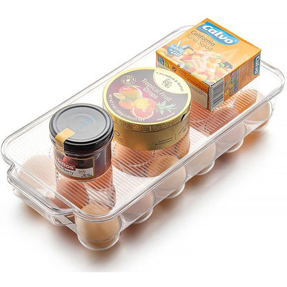Plastic 18 Cavity Egg Storage Box Or Egg Trays For Refrigerator With Lid & Handles High Quality, Rectangular Egg Tray Box For 18 Egg (1 Pc) Your Brand