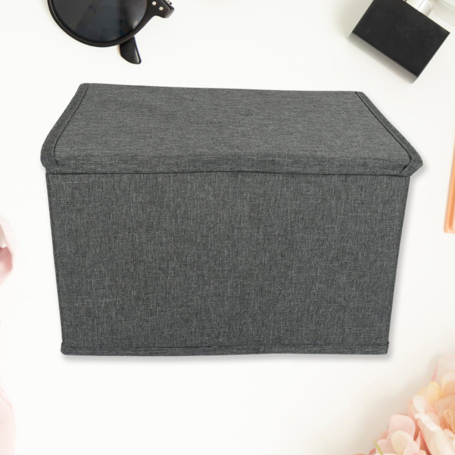 Small Foldable Storage Box With Lid And Handles, Cotton And Linen Storage Bins And Baskets Organizer For Nursery, Closet, Bedroom, Home (28×20×16 Cm / 1 pc) Your Brand