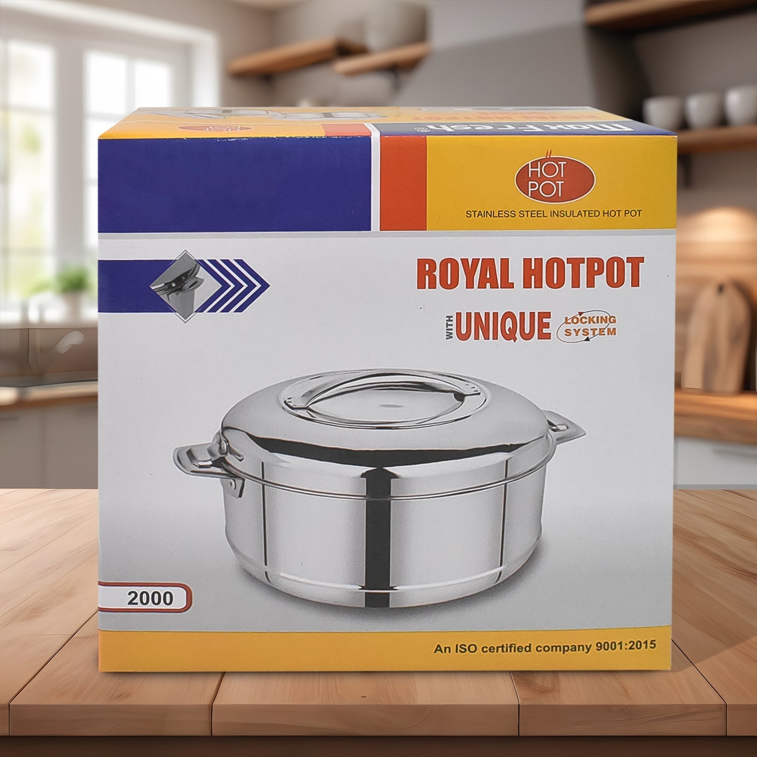 Royal Unique Hot Pot Stainless Steel Insulated Serving Casserole with Lid Handle (2000 ML) Your Brand