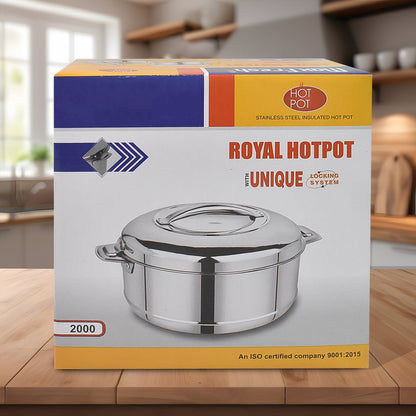 Royal Unique Hot Pot Stainless Steel Insulated Serving Casserole with Lid Handle (2000 ML) Your Brand