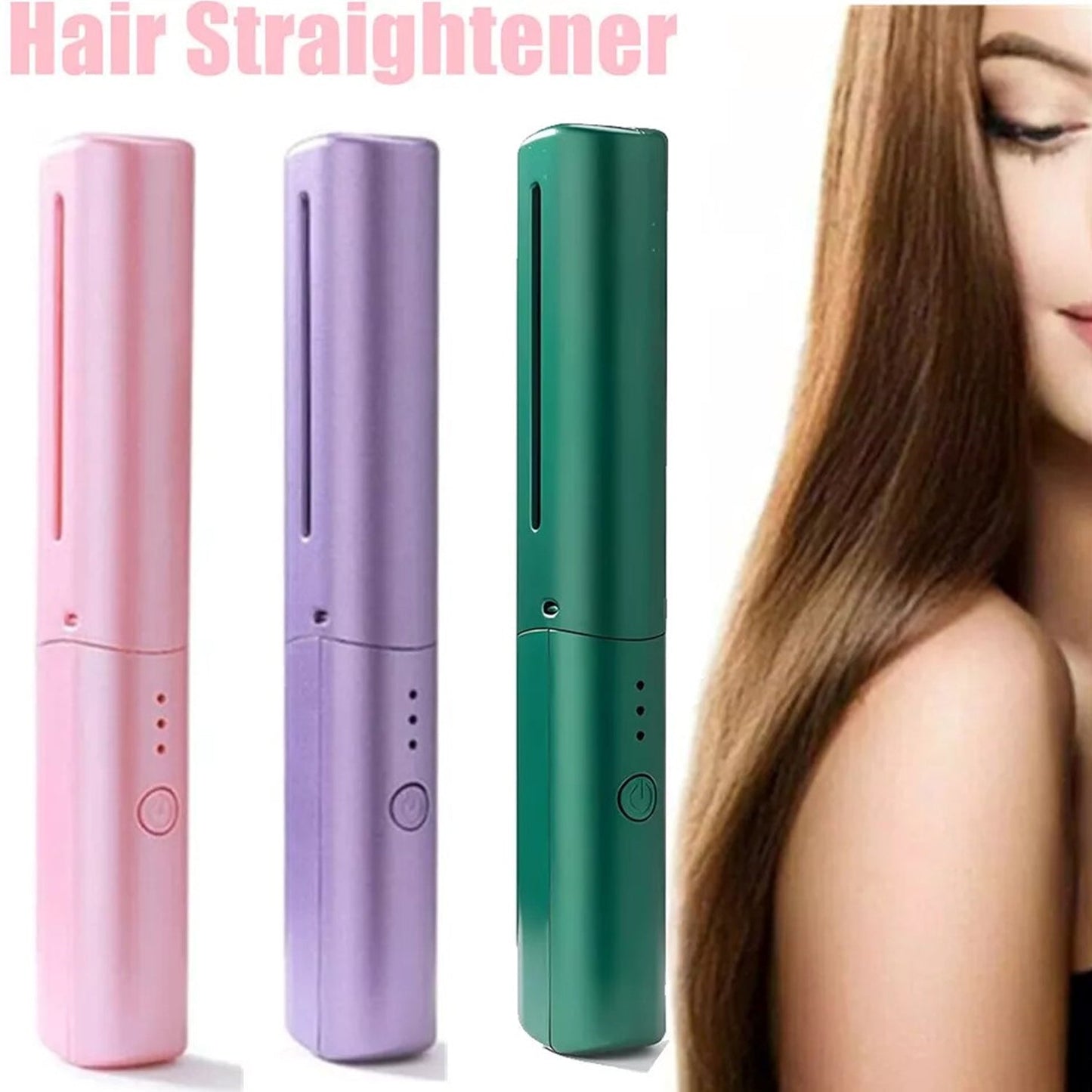 Rechargeable Mini Hair Straightener, Travel Portable USB Charging Cordless Hair Straightener Bursh, Three Temperature Adjustments Flat Iron Comb (1 Pc) Your Brand