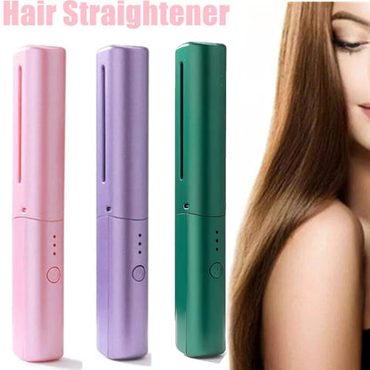 Rechargeable Mini Hair Straightener, Travel Portable USB Charging Cordless Hair Straightener Bursh, Three Temperature Adjustments Flat Iron Comb (1 Pc) Your Brand