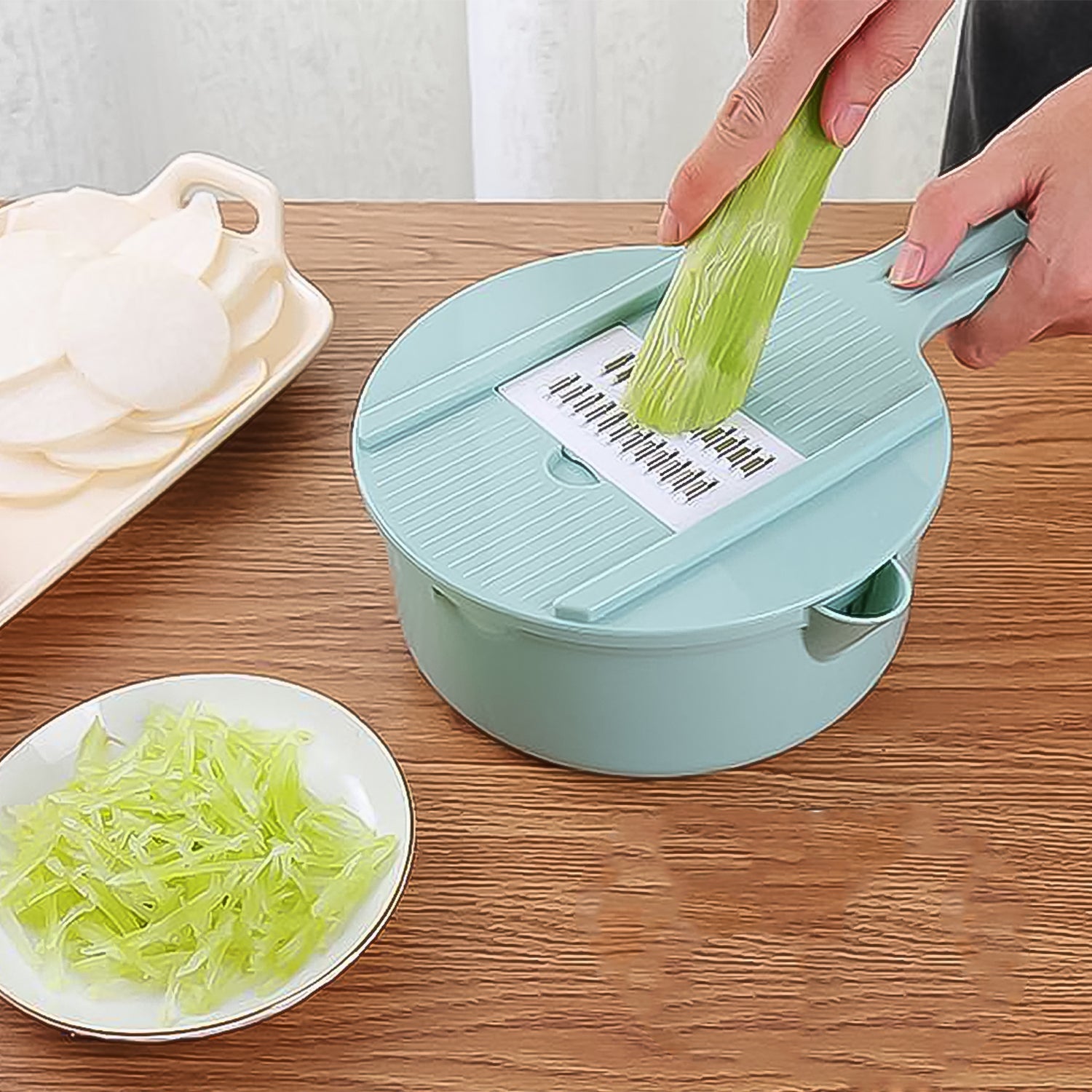 Vegetable Choppers with Drain Basket | 6 in 1 Vegetable Slicer Blades (1 Set) Your Brand