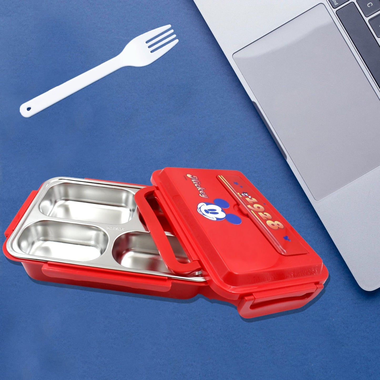 Cartoon Printed 4 Compartment Insulated Lunch Box Stainless Steel |Tiffin Box for Boys, Girls, School & Office Men for Microwave  Freezer Safe Adult Children Food Container (1 Pc) Your Brand