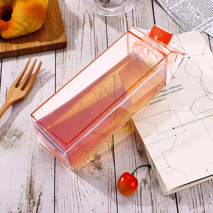Plastic Milk Carton Colorful Clear Water Bottle, 17 Oz Portable Milk Box Leakproof Square Juice Bottle for Outdoor Sports Travel Camping Your Brand