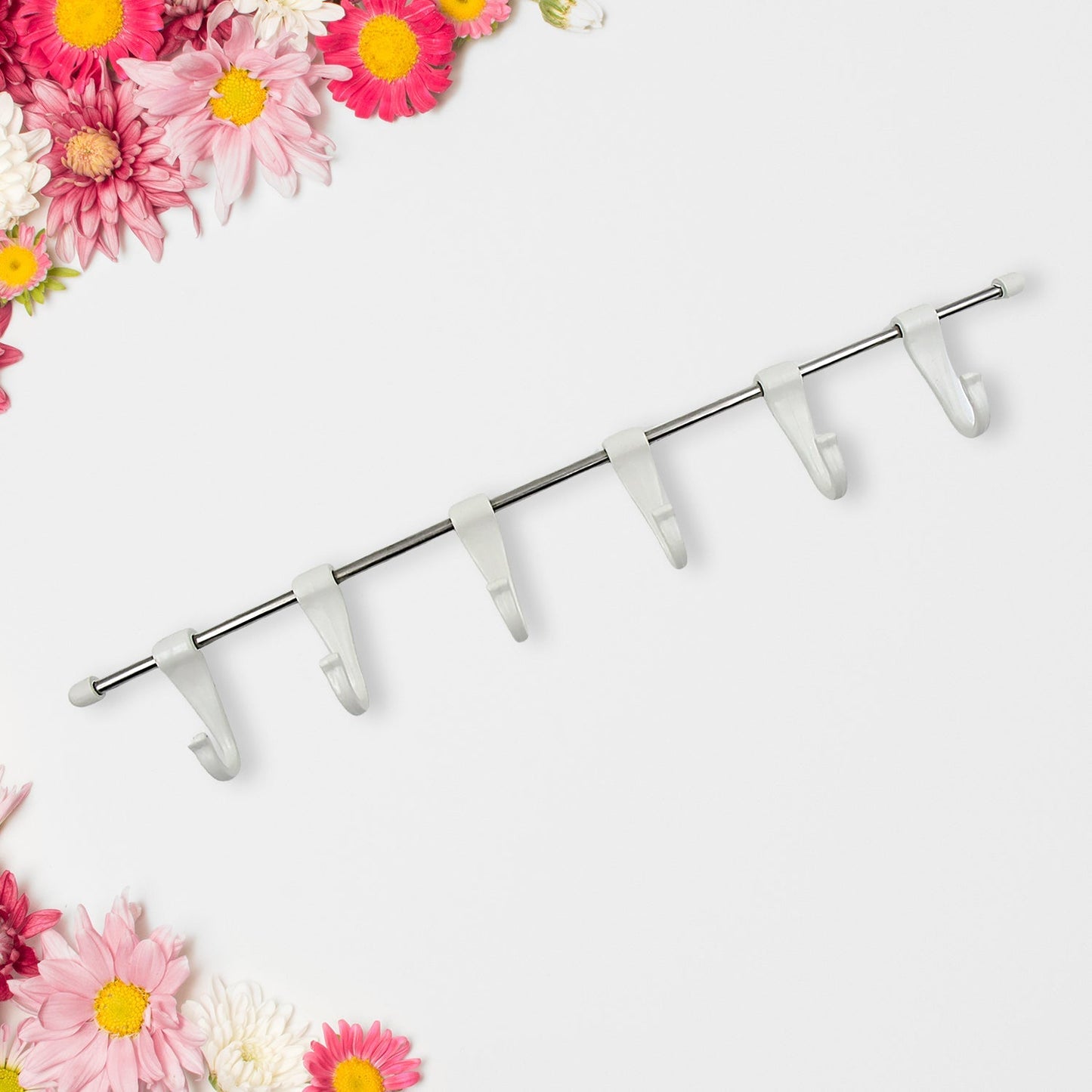 Stainless Steel Utensil Hanger Rail Nail Free Wall Mount with 2 Magic Stickers & 6 Plastic Hooks For Kitchen Your Brand