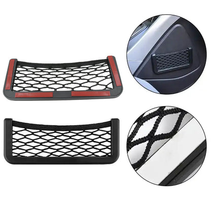 Car Storage Organize Car String Bag Car Seat Side Storage, Net Bag Mesh Pocket Organizer Stick-on for Purse Bag Phone Your Brand