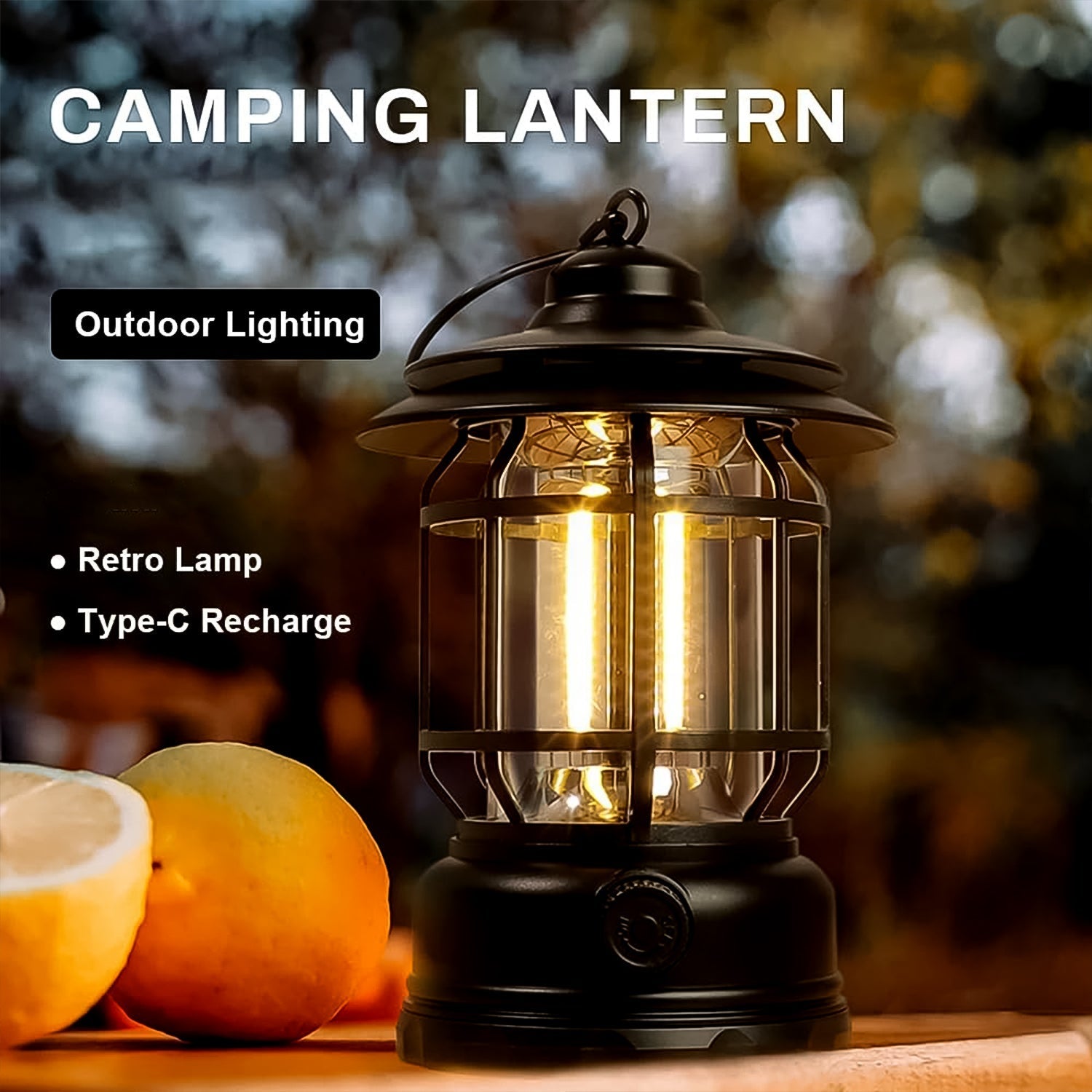 LED Camping Lante Light Retro Style Lighting Battery Type-c Rechargeable (1 Pc) Your Brand