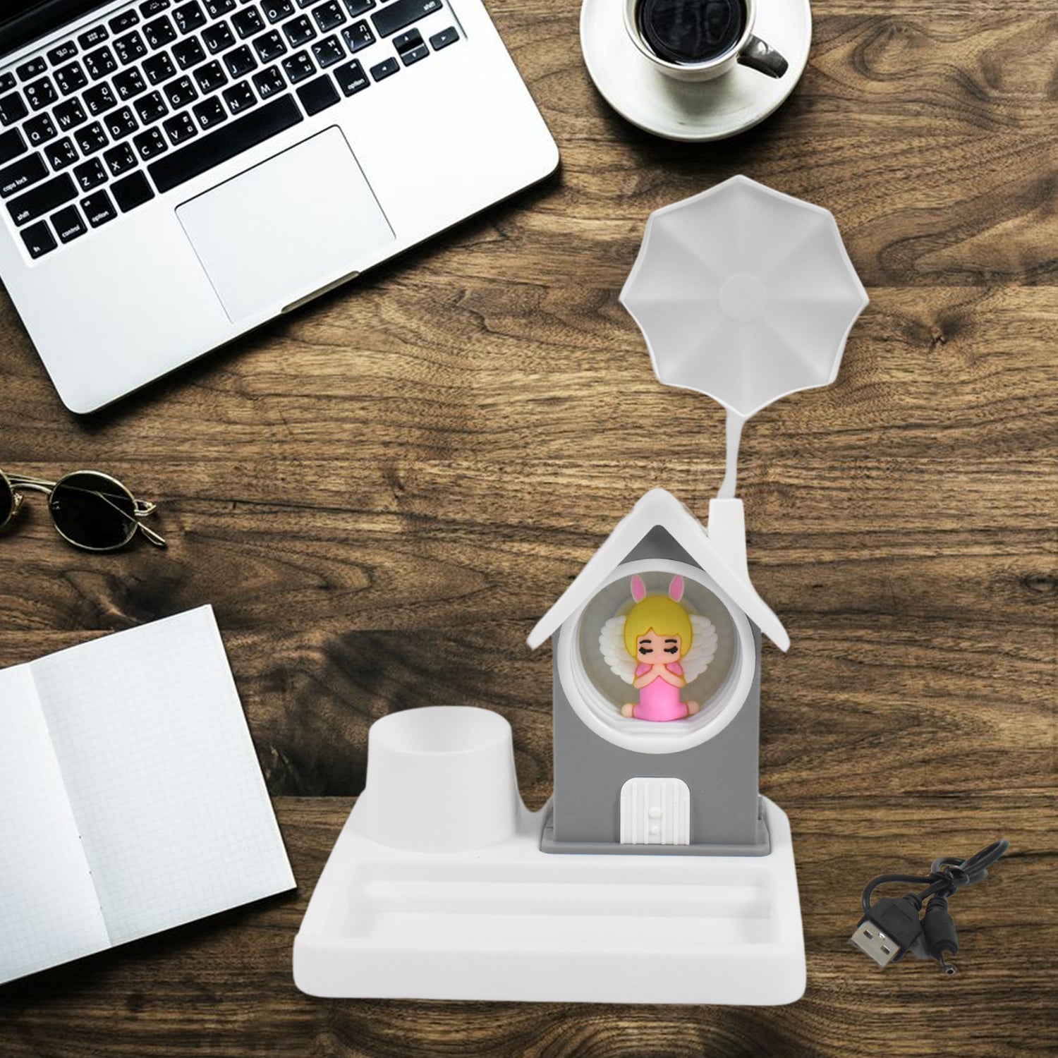 Cute Lovely Cartoon & Home Design With Plastic Base LED Desk Light, Multi Color Changes (1 Pc) Your Brand