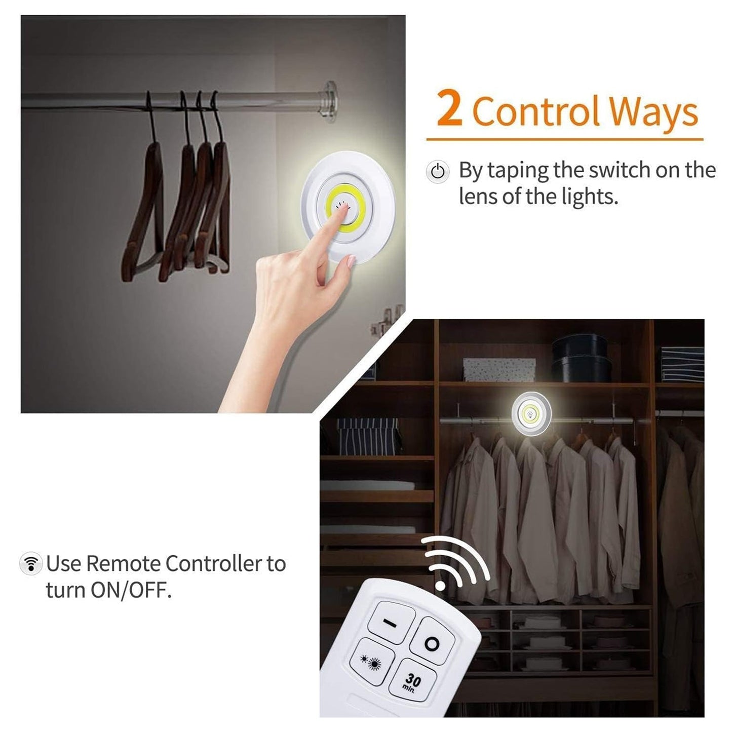 LED Light Under Closet Battery Powered Closet Wall Lamp with Remote Control Bedroom Kitchen Set of 3 LED Lights And 1 Remote Control (Battery Not Included) Your Brand