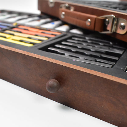Artist Drawing & Painting Color Set ith Wooden Case (112 Pcs Approx) Your Brand