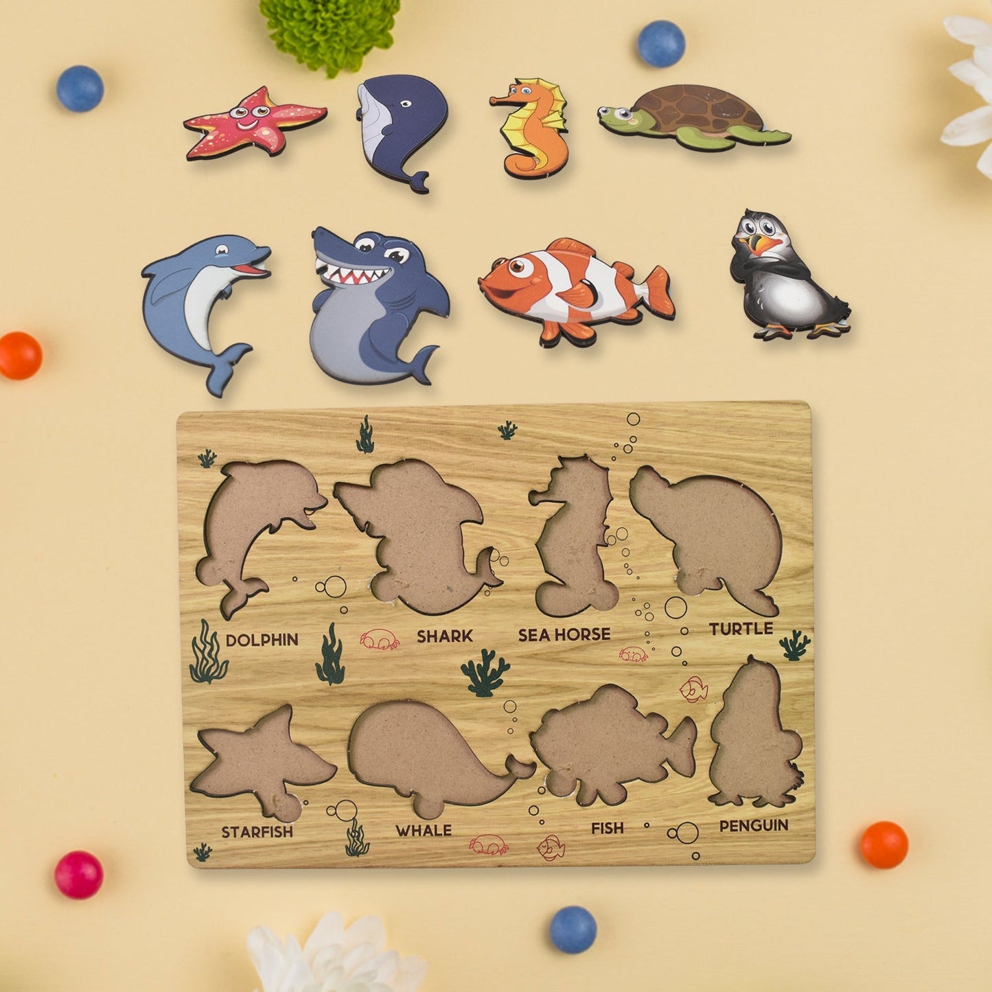 Seawater Animal Wooden Puzzle Learning Educational Board (1 Set) Your Brand