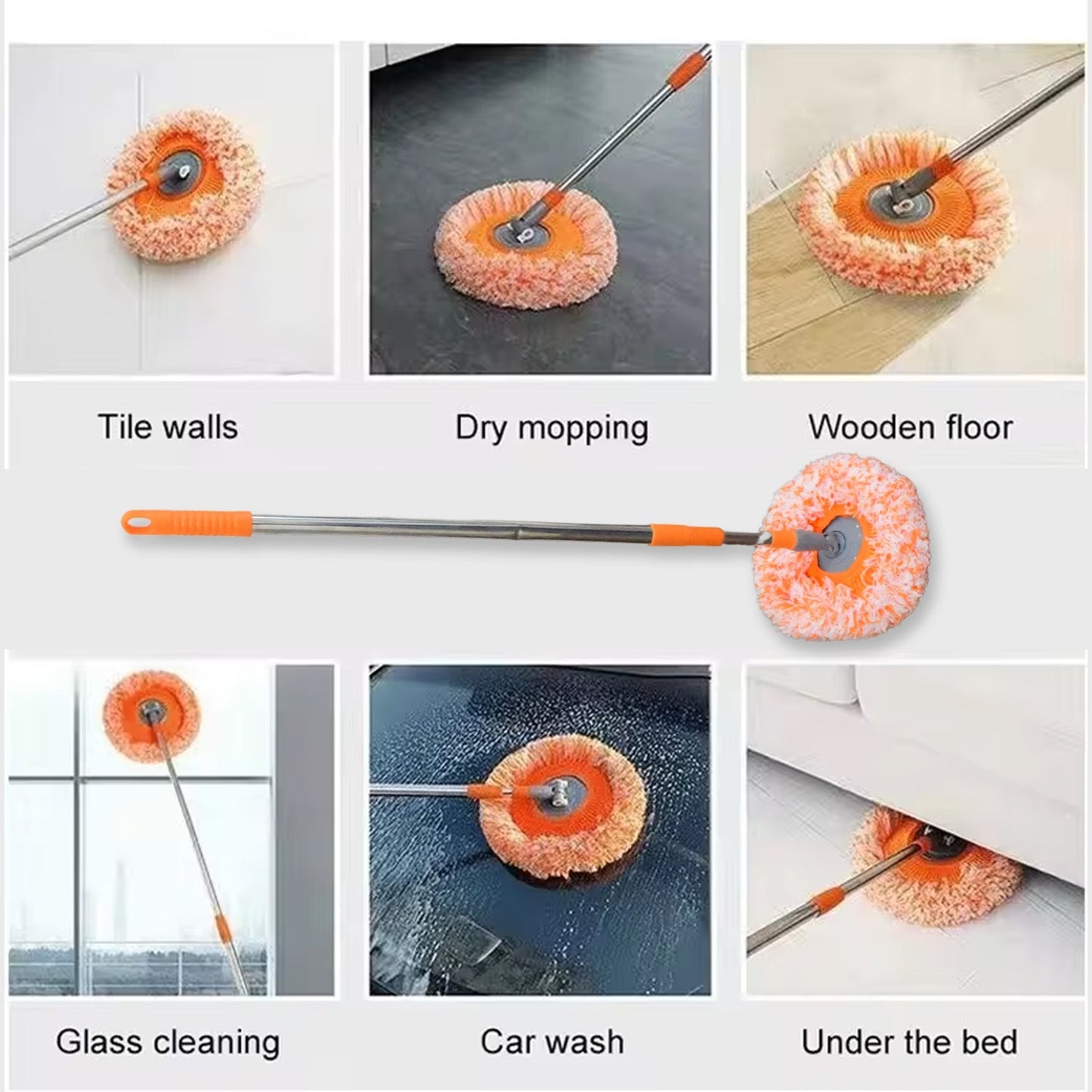 360° Rotatable Ceiling Dust Cleaning Mop Extendable Long Lightweight Handle Mop Heads Pad, Spin Scrubber for Ceiling Floor Bathroom Kitchen Tile Your Brand
