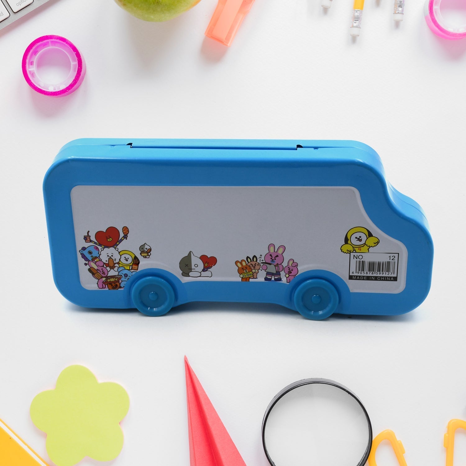 Bus Shape Compass Box for Boys, Kids School Accessories |  Pencil Box  with Wheels for Girls and Kids, String Operated Case Students School Supplies - Stationery Set Organizer Birthday Return Gift for Kids Your Brand