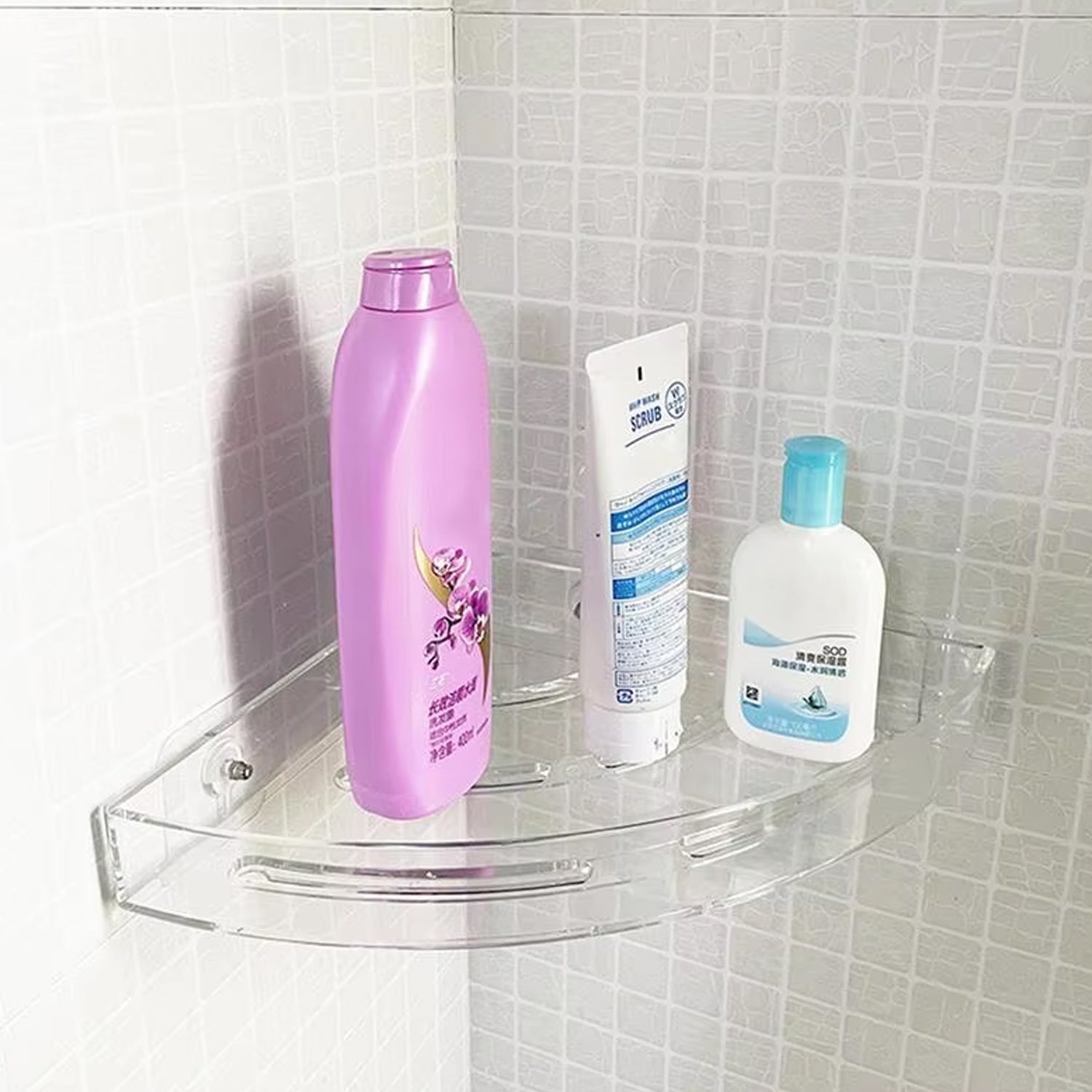 Bathroom Plastic Corner Shelf Rack Set for Wall Number of Shelves (3 Pcs Set) Your Brand