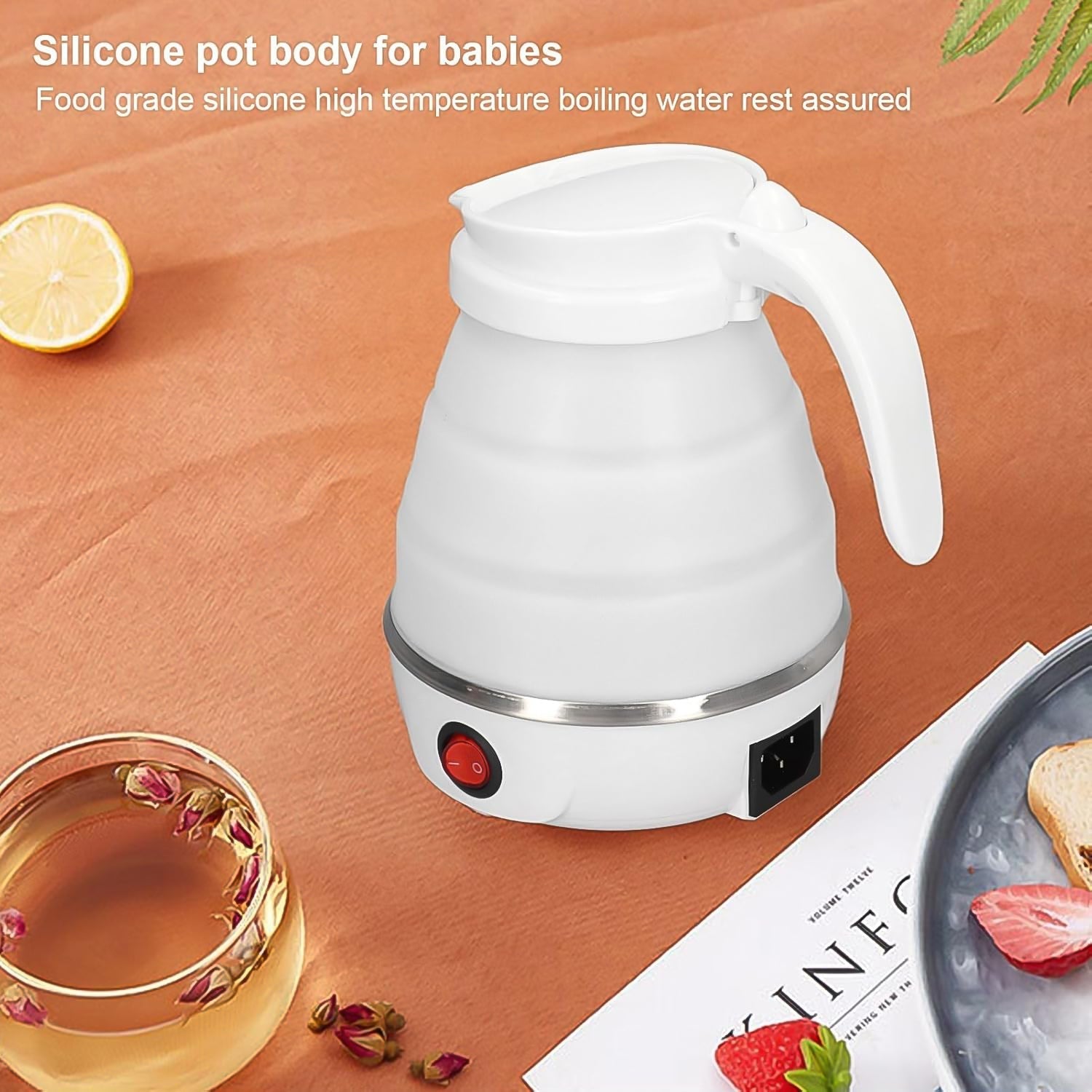 Travel Folding Electric Kettle 600W - (304 Stainless Steel & Silicone) Your Brand