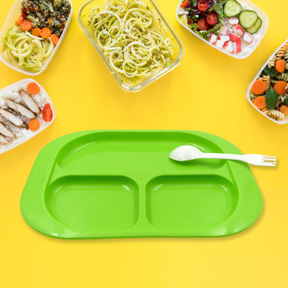 Biodegradable 3-Compartment Plastic Food Plate with Spoon for Snacks (1 Pc)