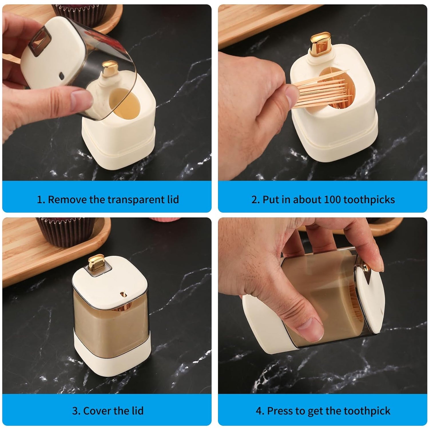 Toothpick Holder Dispensers, Automatic Toothpicks Container, Toothpicks Storage Dispensers Box, for Home Living room Kitchen Restaurant (1 Pc) Your Brand