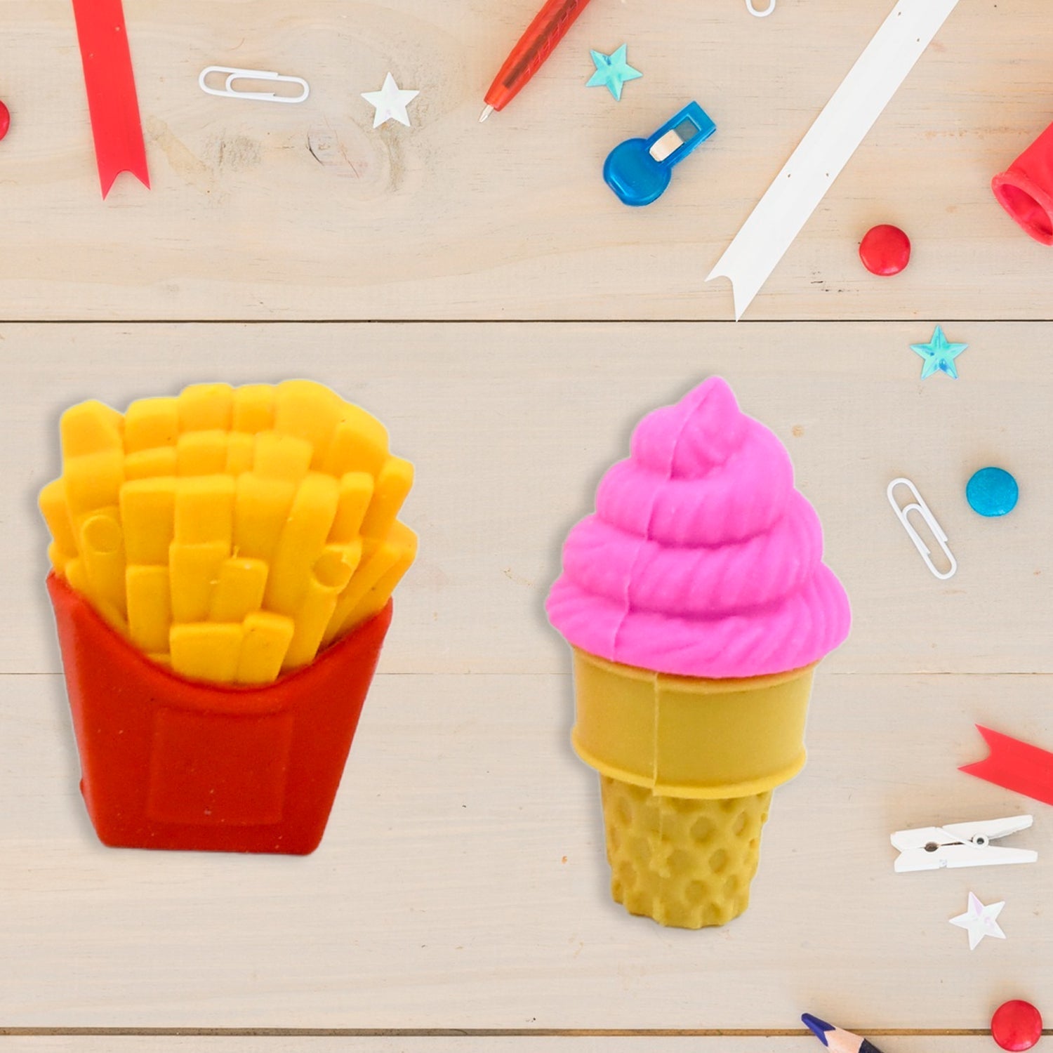 3D Food Fancy & Stylish Colorful Erasers, Mini Eraser Creative Cute Novelty Eraser for Children Different Designs Eraser Set for Return Gift, Birthday Party, School Prize (1 Set / Mix Design & Color) Your Brand